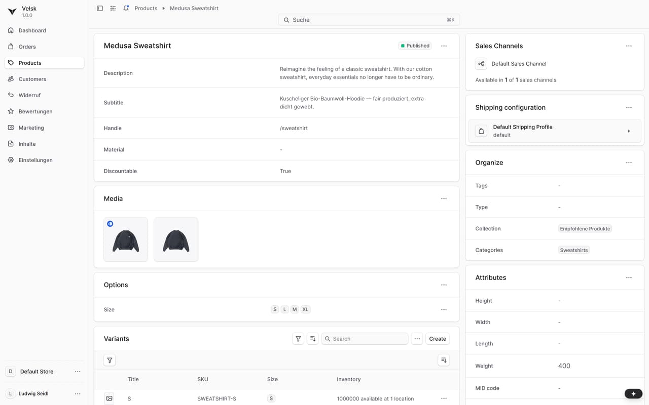 Produkt — Custom Fields, Labels, Cross-Sell, Preise