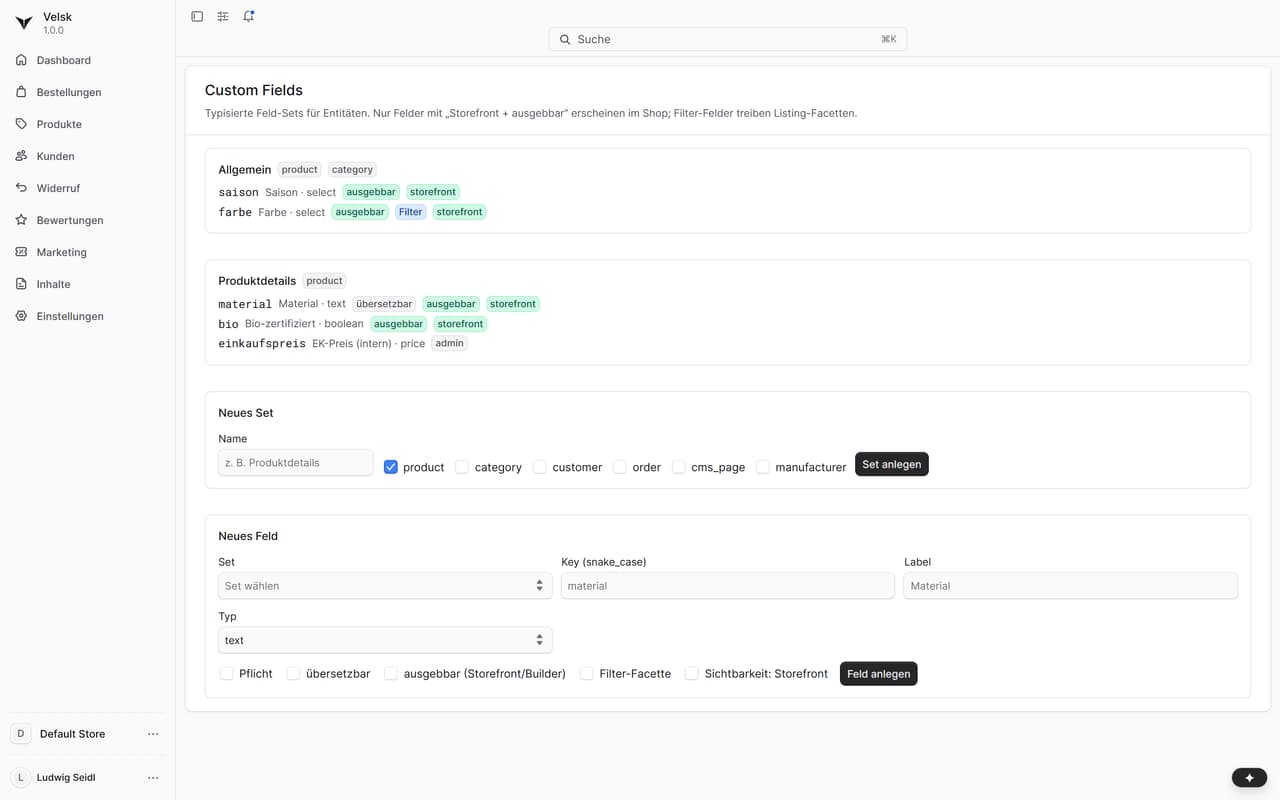 Custom Fields — typisierte Feld-Sets, ohne Code