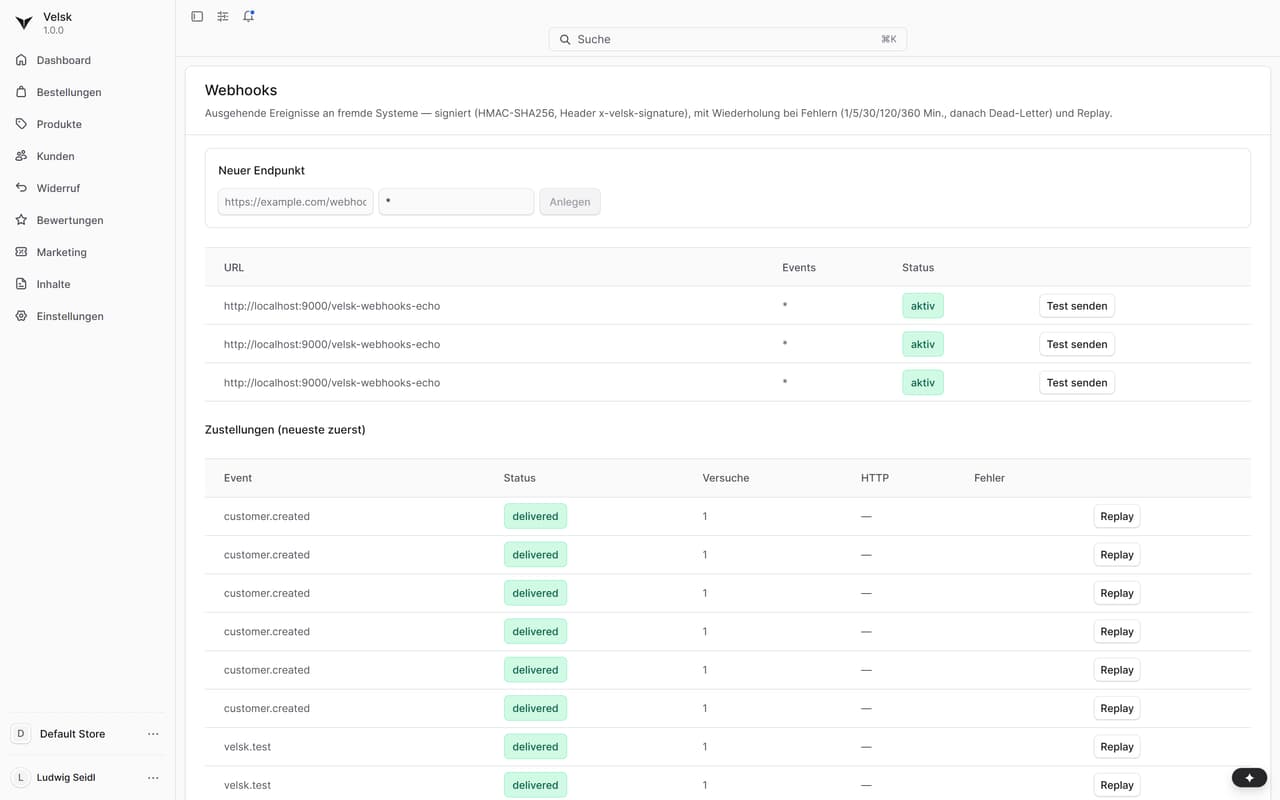 Signierte Webhooks (Benachrichtigungen an andere Systeme) — Retry, Dead-Letter, Replay